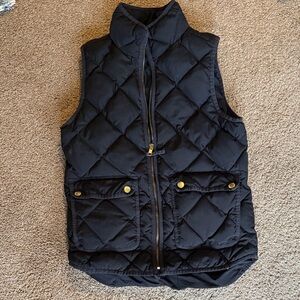 J. Crew Black Quilted Vest with Gold Zipper
